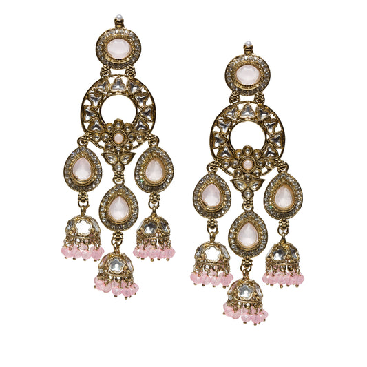 bindhani-Antique-Mehandi-Toned-CZ-Kundan-Stone-Color-Beads-Baby-Pink-Long-Dangler-Jhumka-Earrings-For-Women