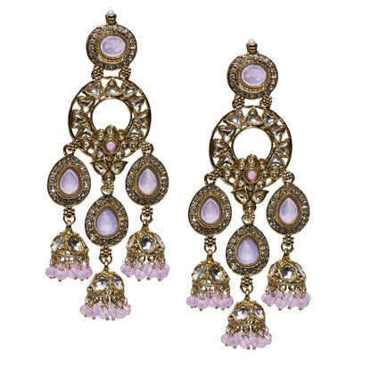 bindhani-Antique-Mehandi-Toned-CZ-Kundan-Stone-Color-Beads-Light-Purple-Long-Dangler-Jhumka-Earrings-For-Women