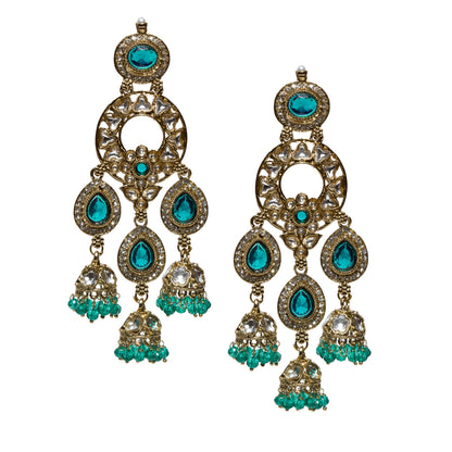 bindhani-Antique-Mehandi-Toned-CZ-Kundan-Stone-Color-Beads-Sea-Green-Long-Dangler-Jhumka-Earrings-For-Women