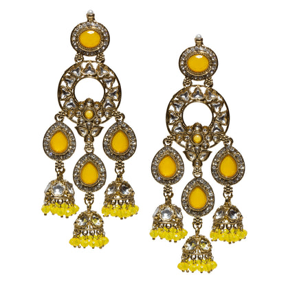 bindhani-Antique-Mehandi-Toned-CZ-Kundan-Stone-Color-Beads-Yellow-Long-Dangler-Jhumka-Earrings-For-Women