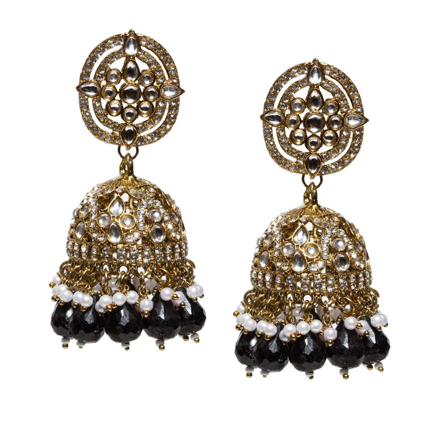 bindhani-antique-mehandi-gold-plated-kundan-white-beads-stone-crystal-pearl-drop-black-jhumka-earring-women