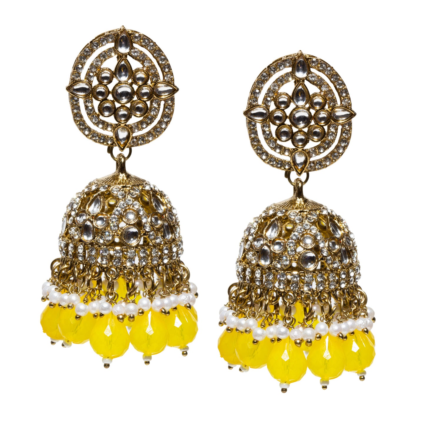 bindhani-antique-mehandi-gold-plated-kundan-white-beads-stone-crystal-pearl-drop-yellow-jhumka-earring-women