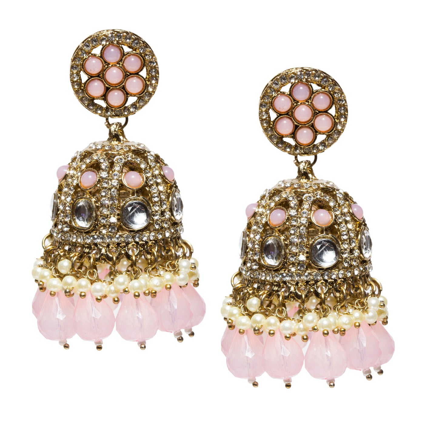 bindhani-antique-mehandi-toned-stone-pearls-color-drop-Baby-Pink-Big-Jhumki-women