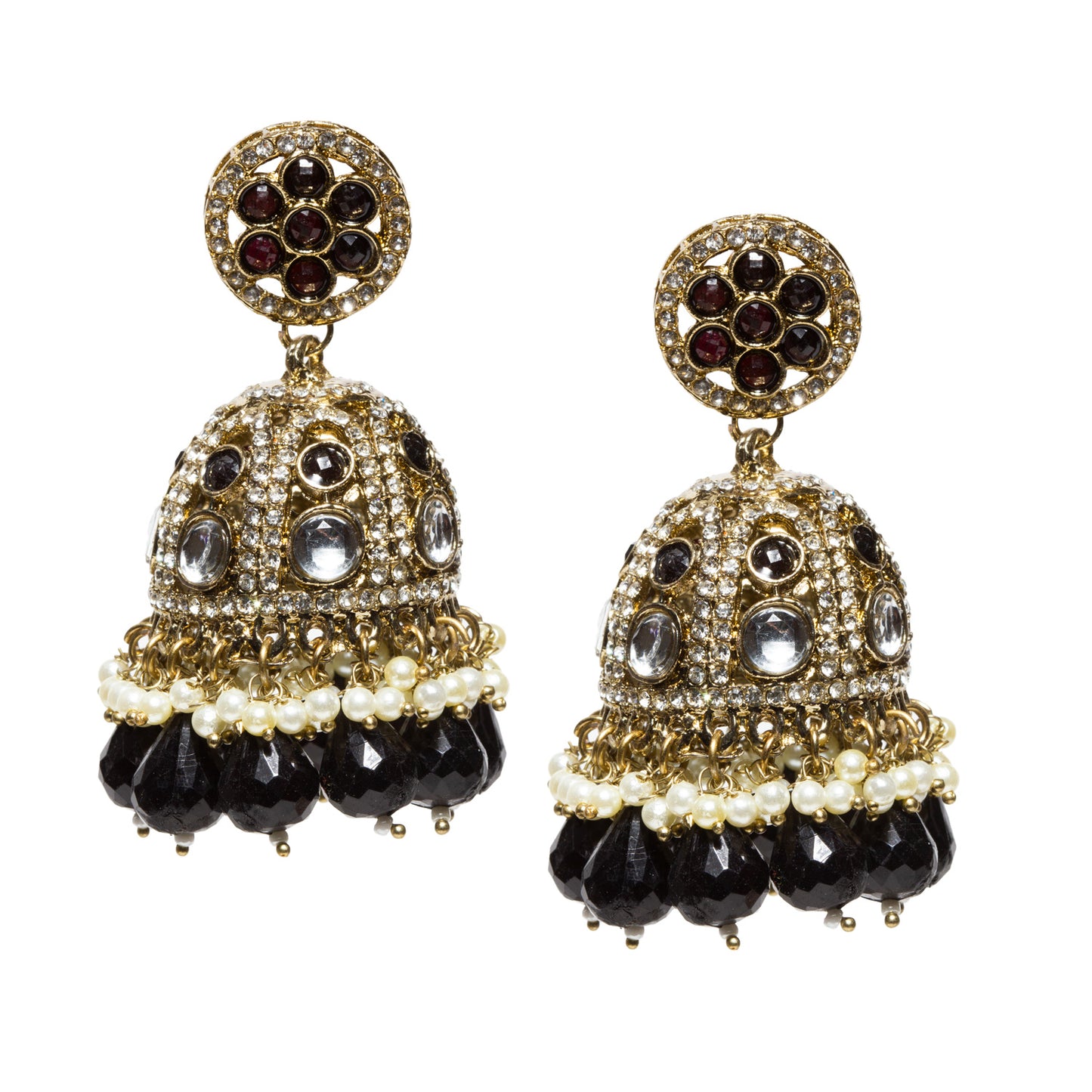 bindhani-antique-mehandi-toned-stone-pearls-color-drop-Black-Big-Jhumki-women