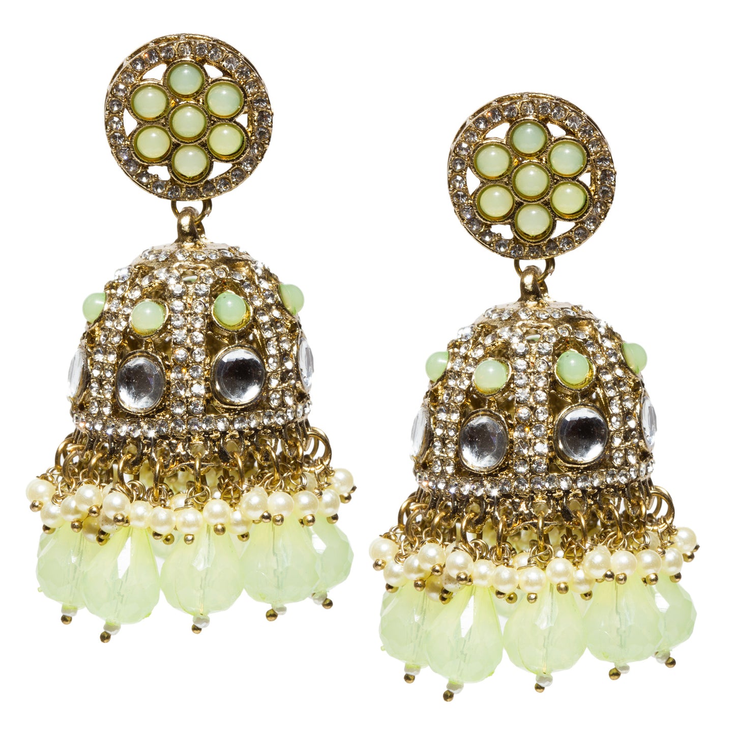 bindhani-antique-mehandi-toned-stone-pearls-color-drop-Mint-Green-Big-Jhumki-women