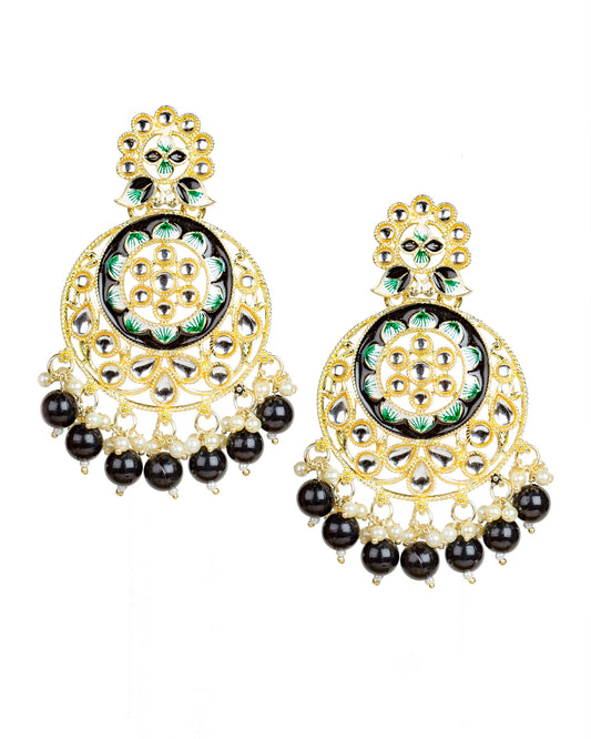 bindhani black beads meenakari colorful chandbali dangle drop earrings for women girls