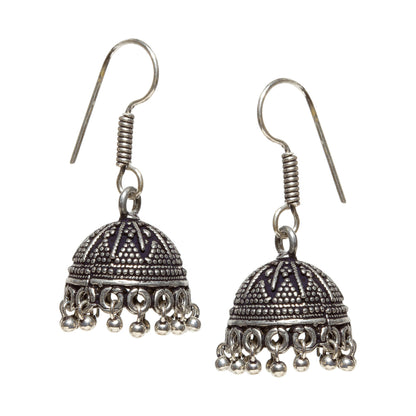 bindhani black silver plated oxidised jhumka earrings for women and girls