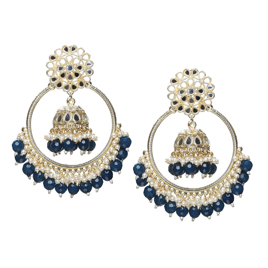 bindhani blue drop gold plated mirror Jhumka Earrings for women girls