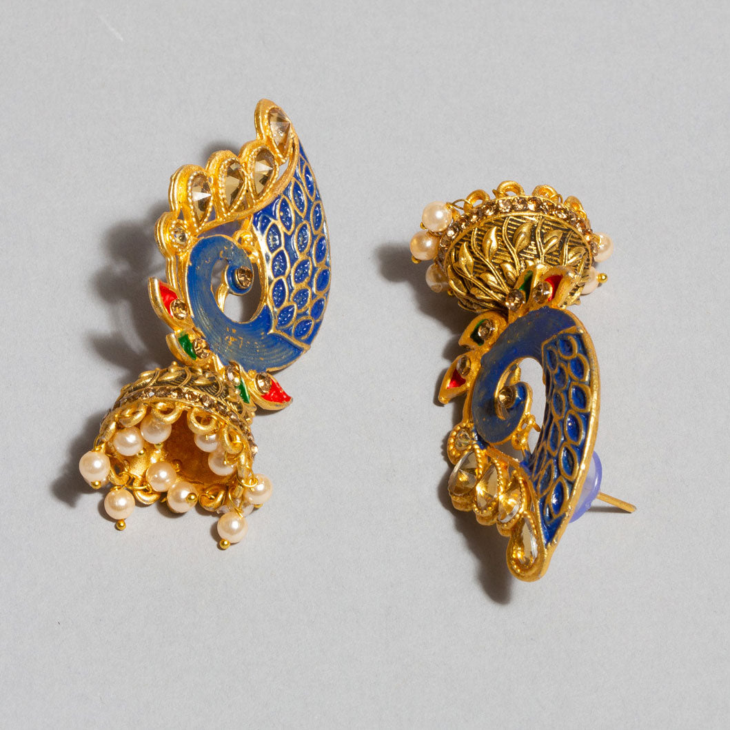 bindhani blue meenakari gold plated multicolor jhumka earrings for women