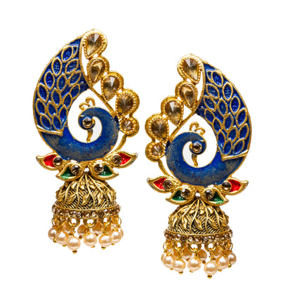 bindhani blue meenakari gold plated multicolor jhumka earrings for women girls