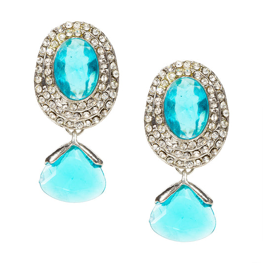 bindhani blue stone silver plated earrings for women and girls