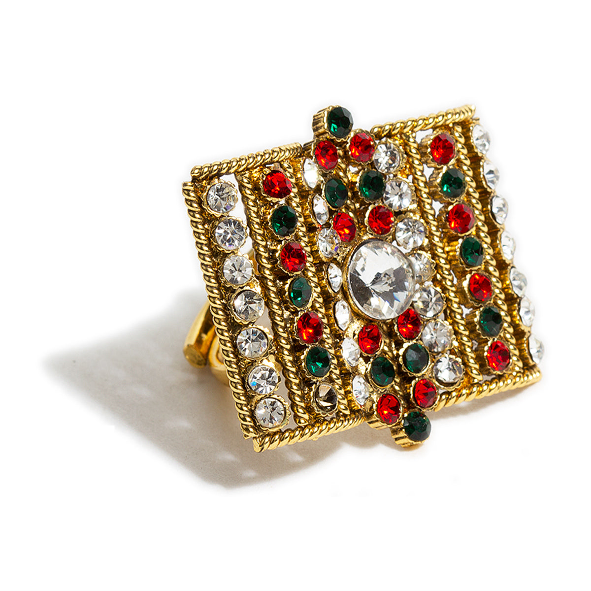 bindhani copper gold plated green maroon white stone adjustable finger ring for women and girls