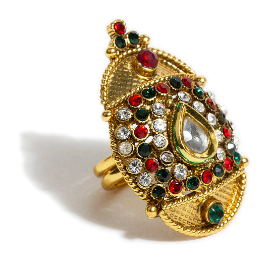 bindhani-copper-gold-plated-green-red-kundan-white-stone-adjustable-finger-ring-for-women-and-girls