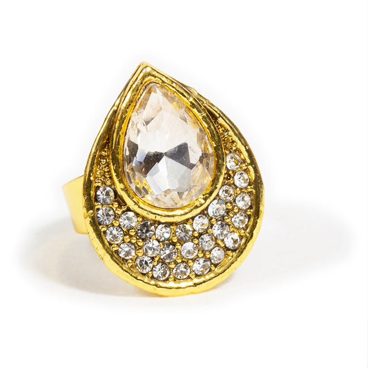 bindhani fashion gold plated white stone finger ring for women and girls