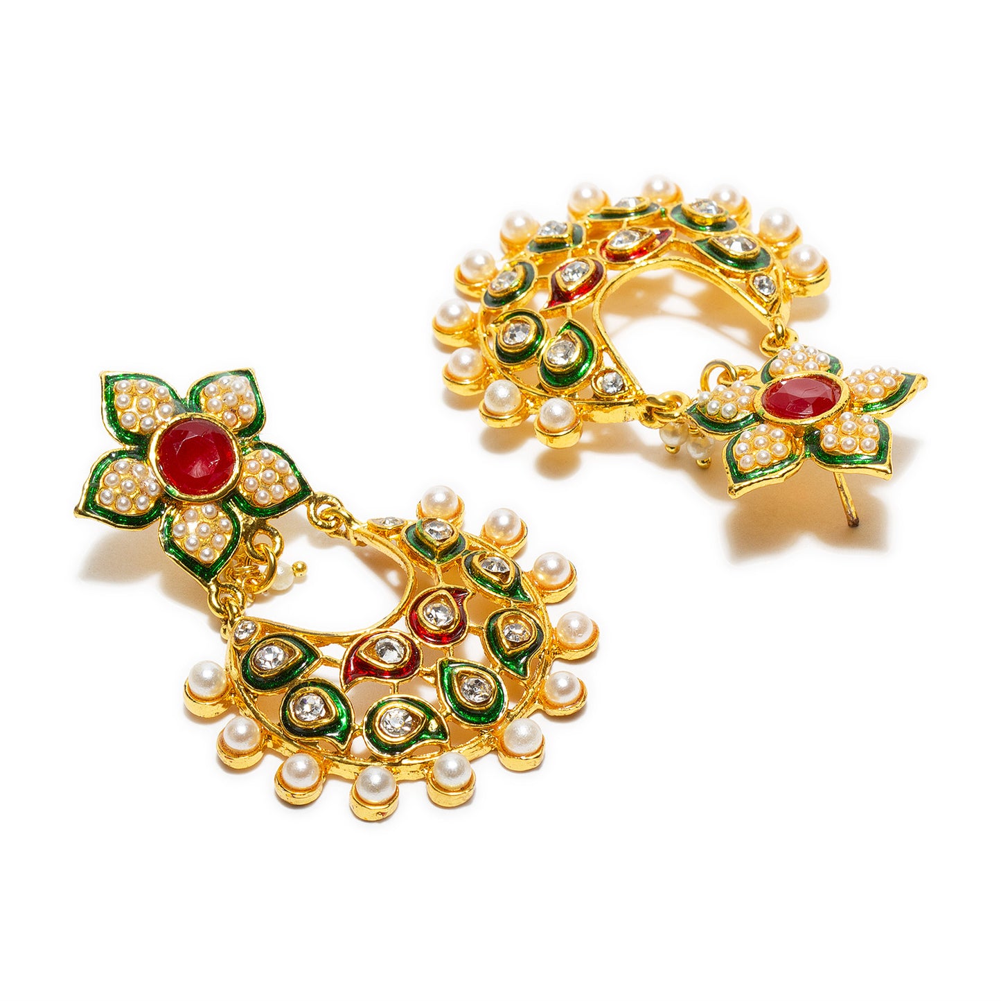 bindhani gold plated beads white stone red green meenakari earrings for women and girls