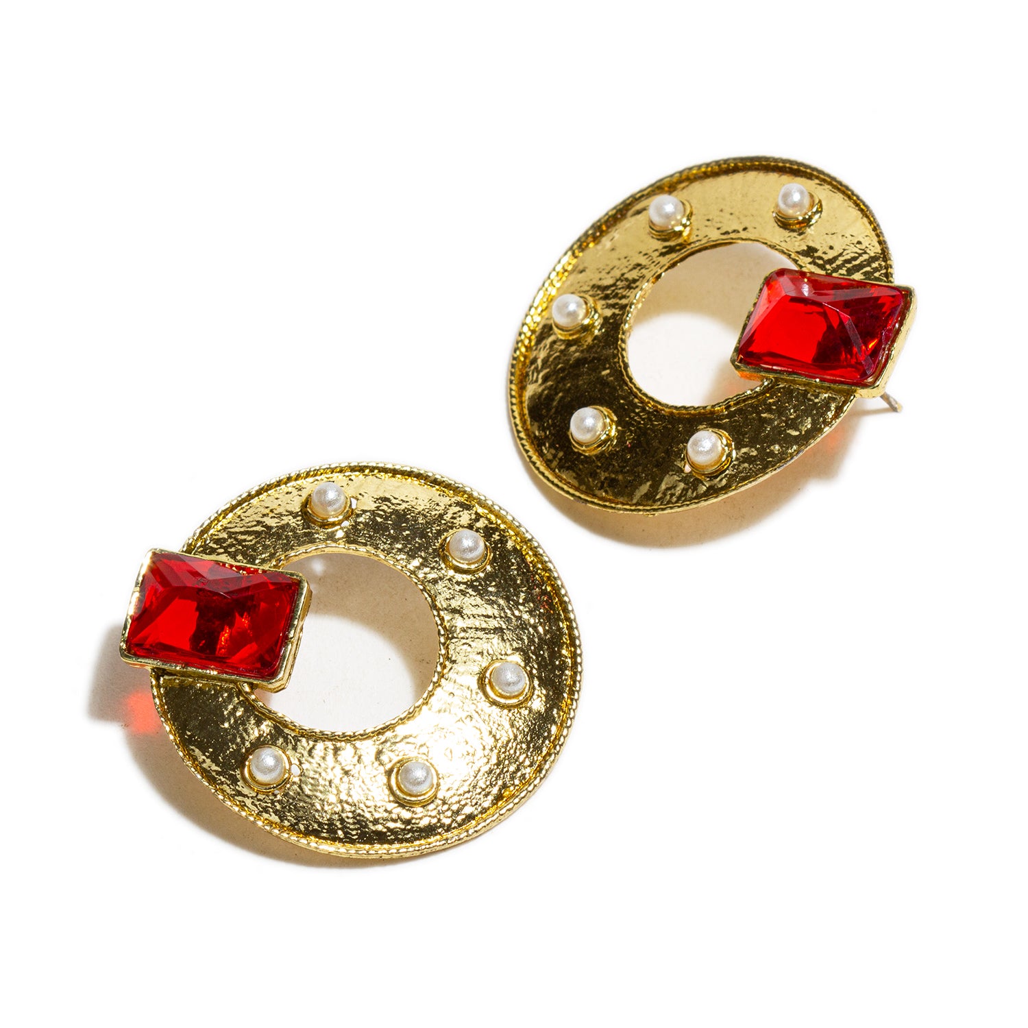 bindhani gold plated  white beads red stone earrings for women