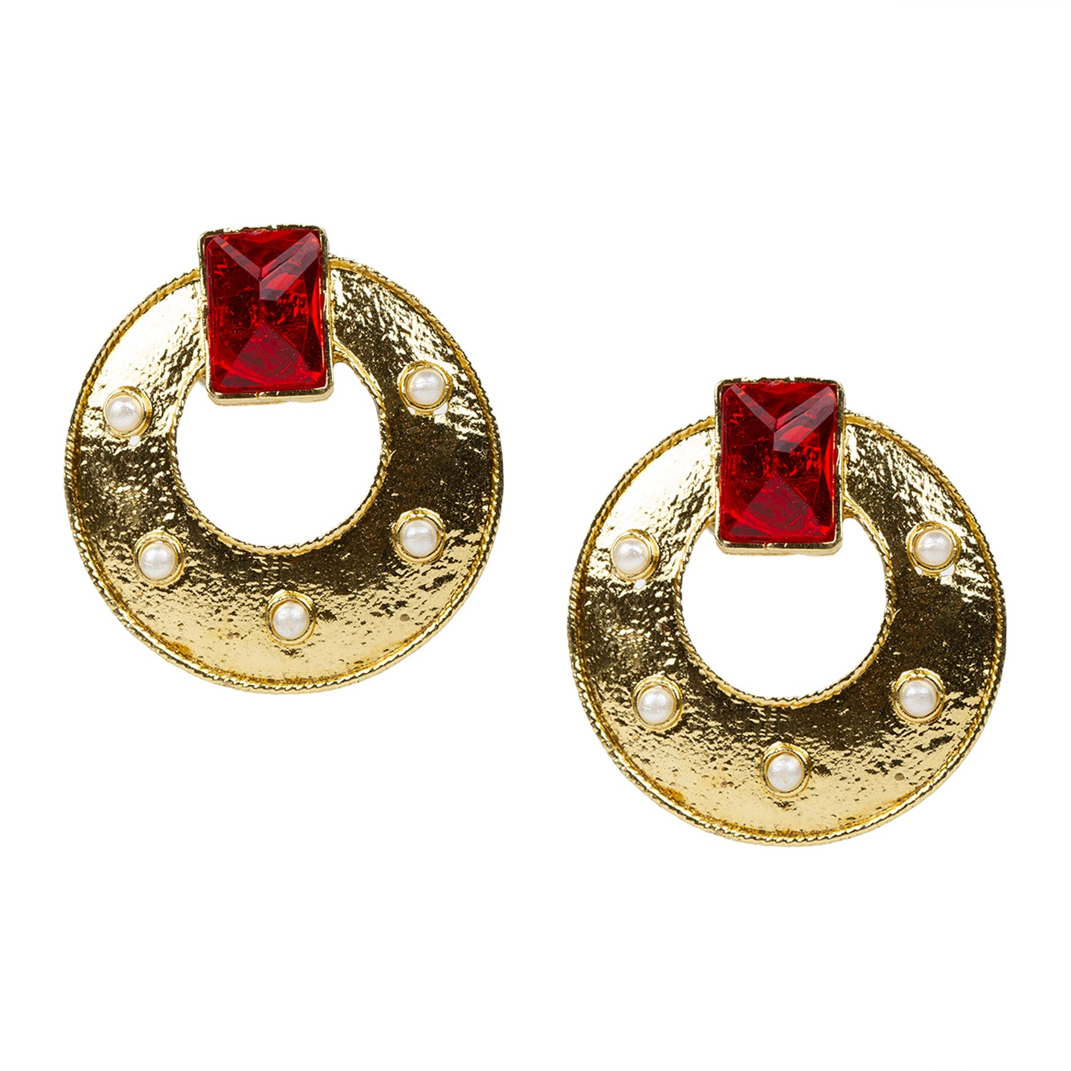 bindhani gold plated  white beads red stone earrings for women