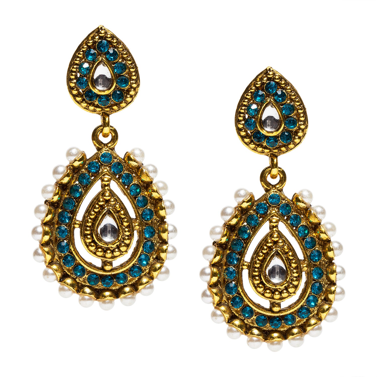 bindhani gold plated pearl turquoise white stone earrings for women girls