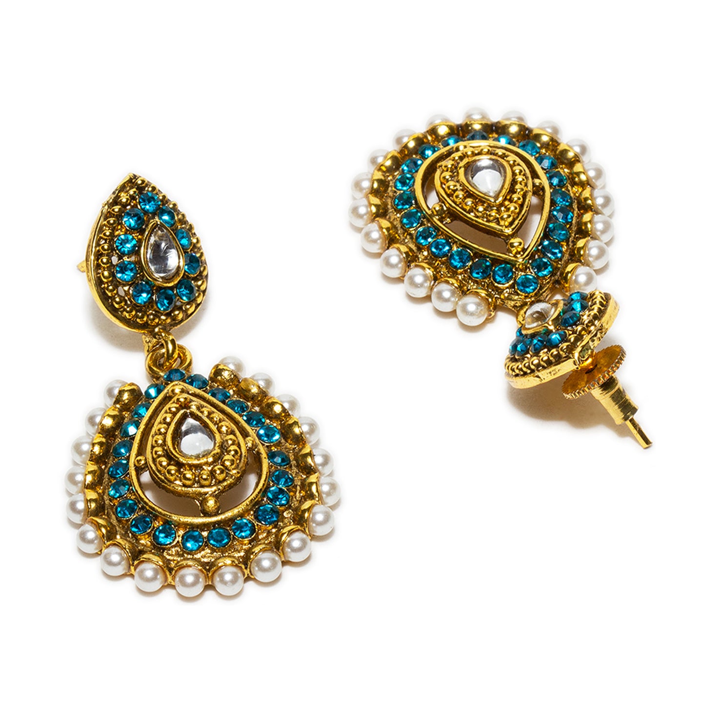 bindhani gold plated pearl turquoise white stone earrings for women and girls