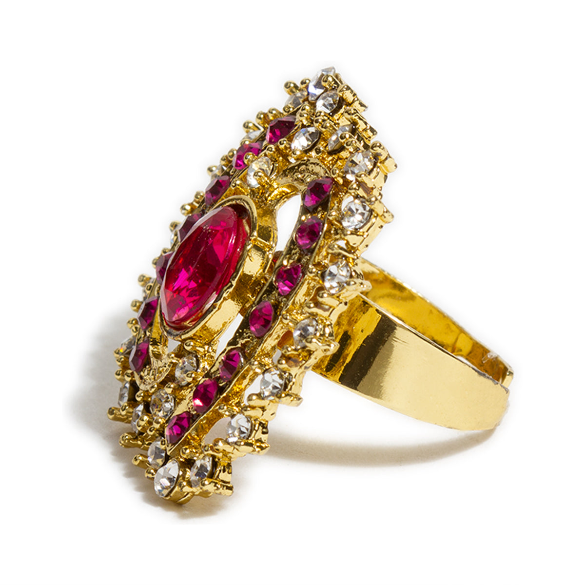 bindhani gold plated S shaped pink white stone adjustable finger ring for women girls