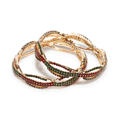 Bindhani gold plated bangle maroon green stone bangle set for women and  girls