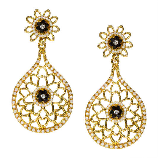 bindhani gold plated beads black white stone dangle earrings for women and girls