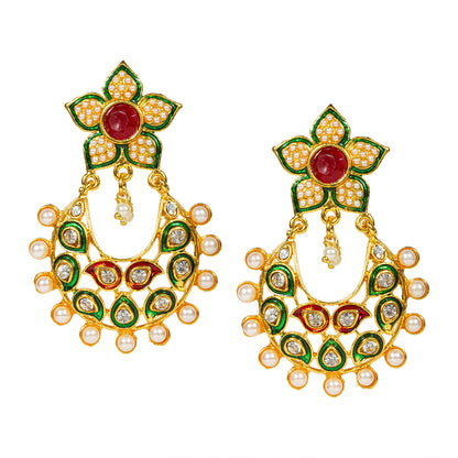 bindhani gold plated beads white stone red green meenakari earrings for women and girls