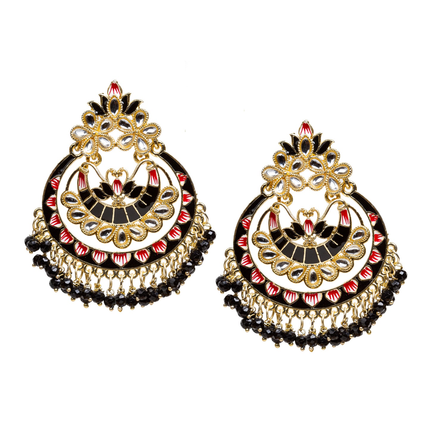 bindhani gold plated black beads kundan stone meeanakari chandball earrings for women girls