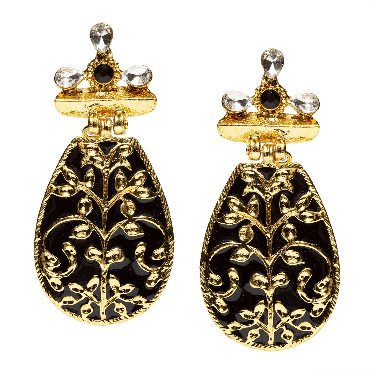 bindhani gold plated black colors meenakari black and white stone earrings for women and girls