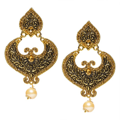 bindhani gold plated black enamel work golden stone drop dangle earrings for women and girls