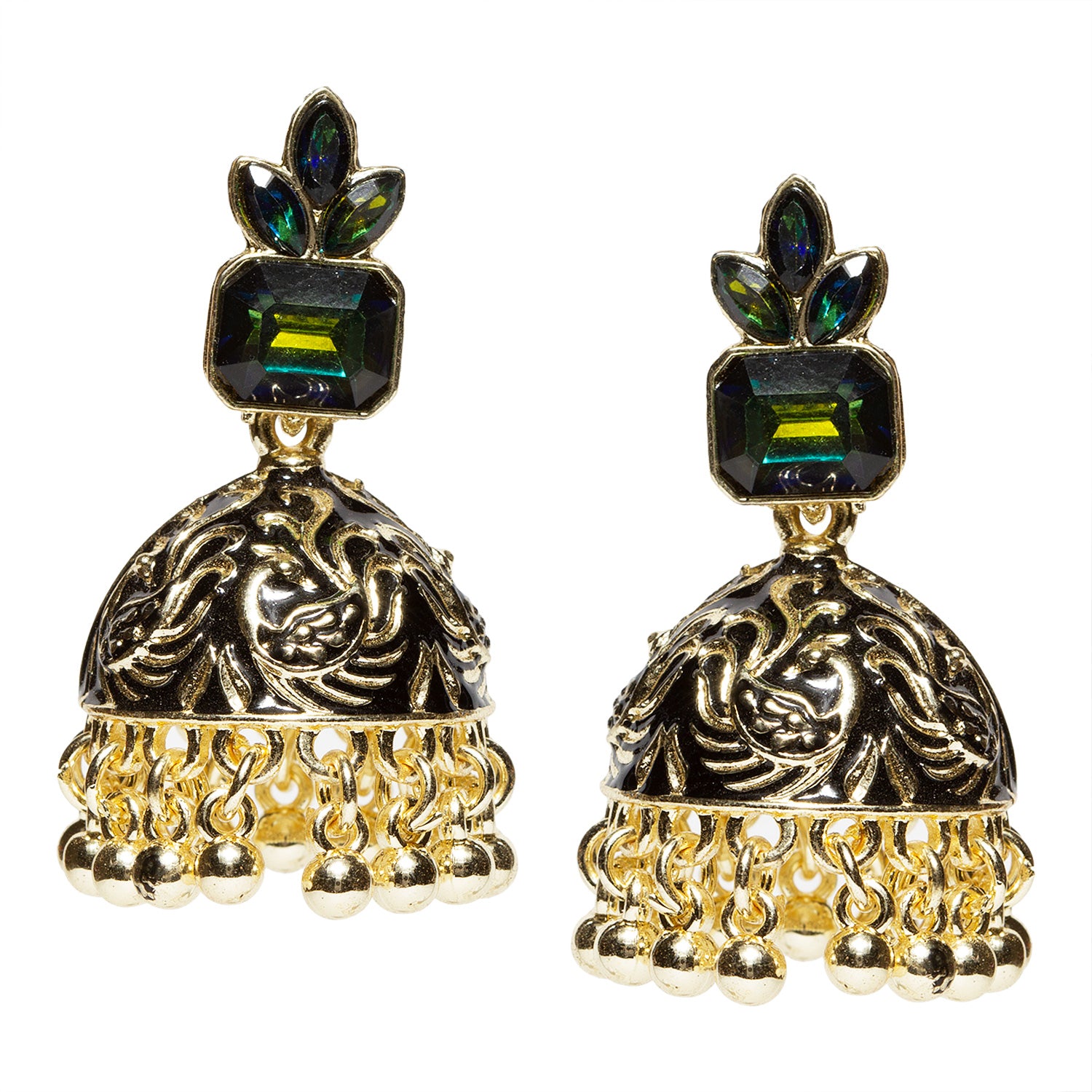 bindhani gold plated black meenakari jhumka earrings for women and girls