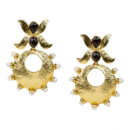 bindhani gold plated black stone white pearl earrings for women