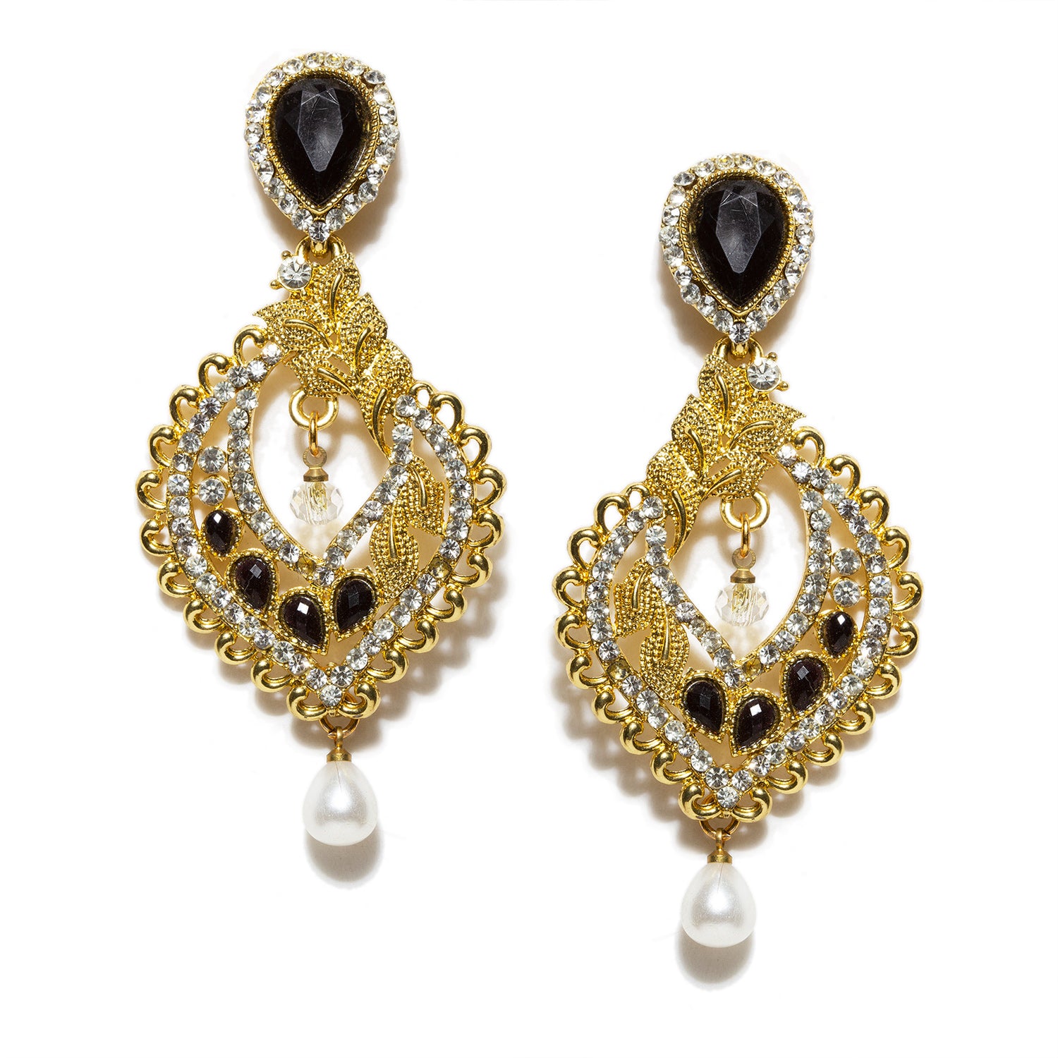 Buy Awesome Gold and White Stone Work Earrings Online