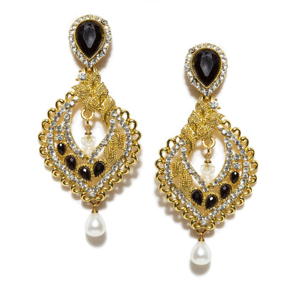 bindhani gold plated black white stone pearl drop earrings for women