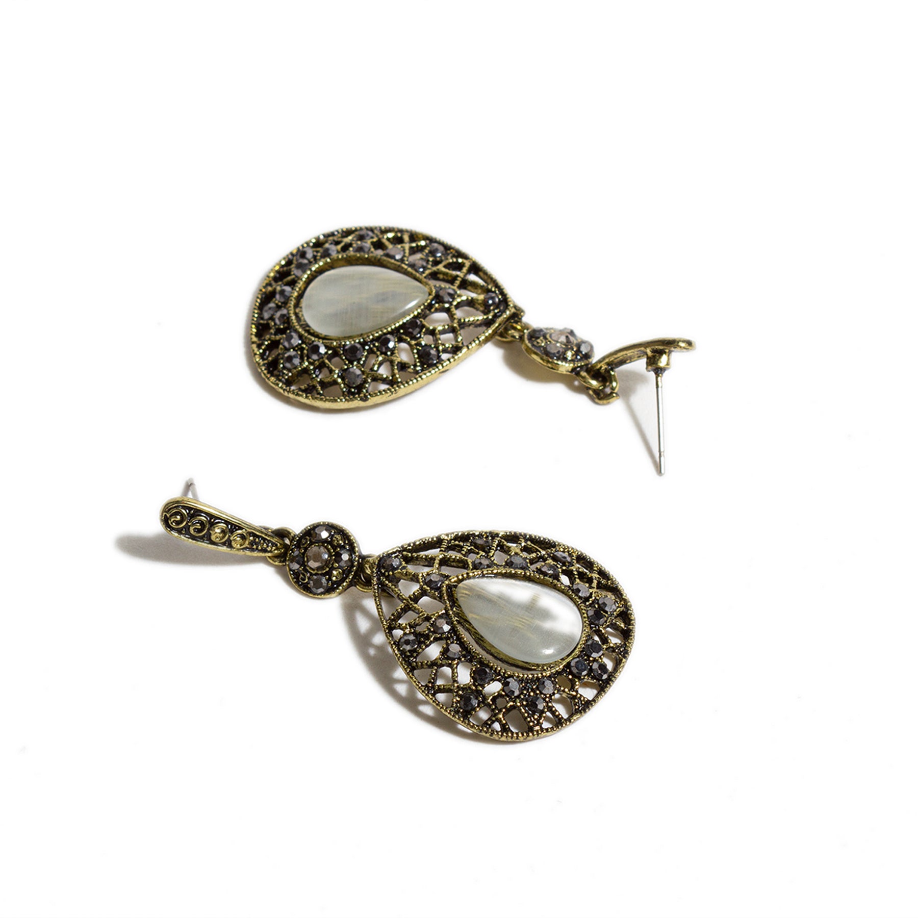 bindhani gold plated black white stone teardrop pearl earrings for women girls