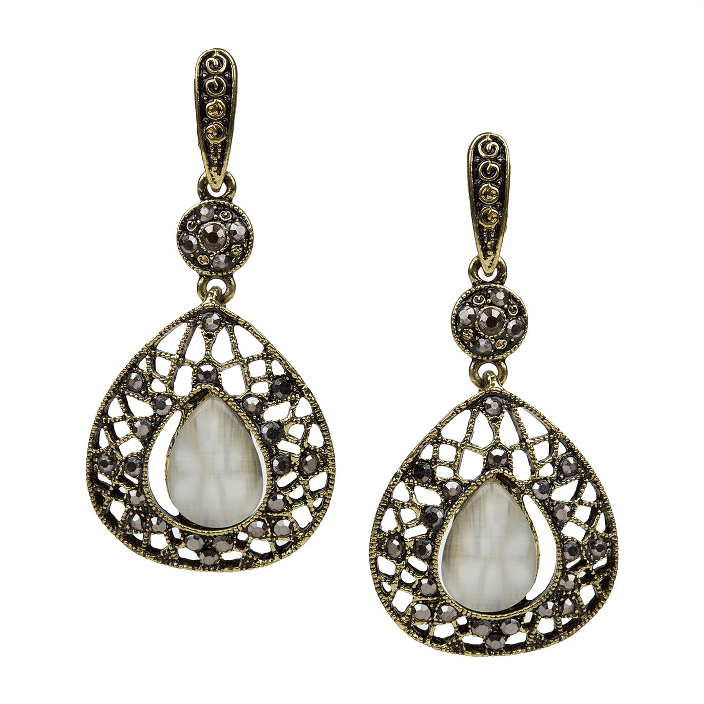 bindhani gold plated black white stone teardrop pearl earrings for women girls