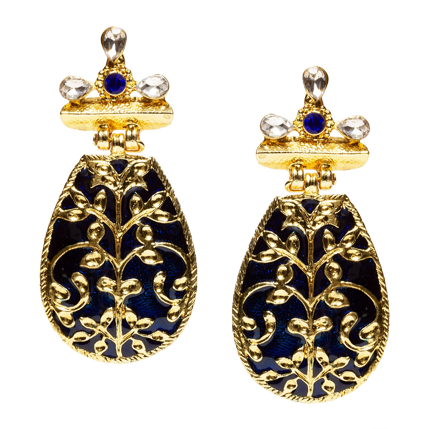 bindhani gold plated blue colors meenakari blue and white stone earrings for women and girls