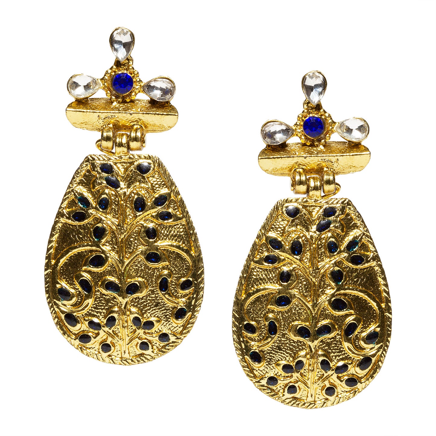 bindhani gold plated blue colors meenakari blue white stone earrings for women and girls