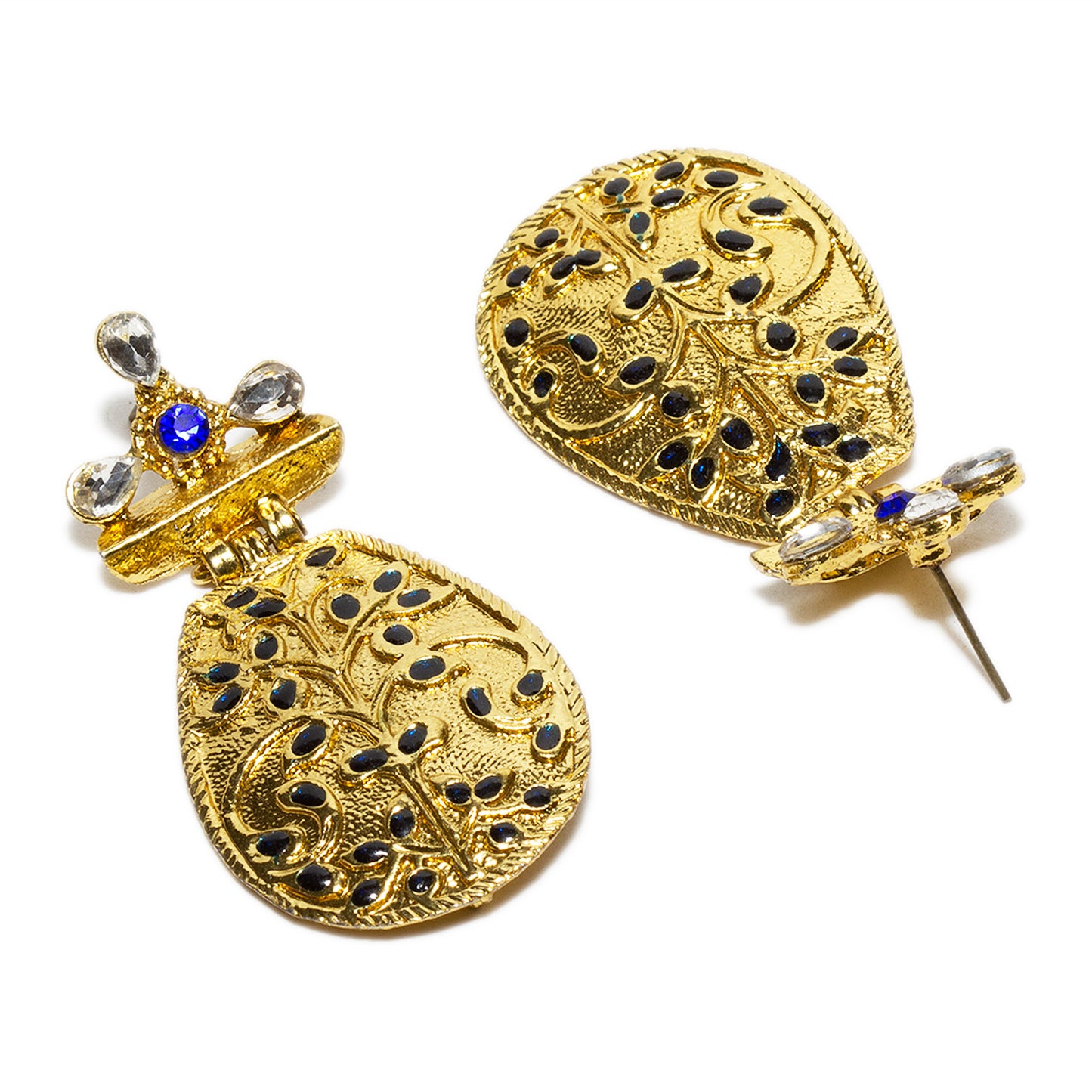 bindhani gold plated blue colors meenakari blue white stone earrings for women and girls