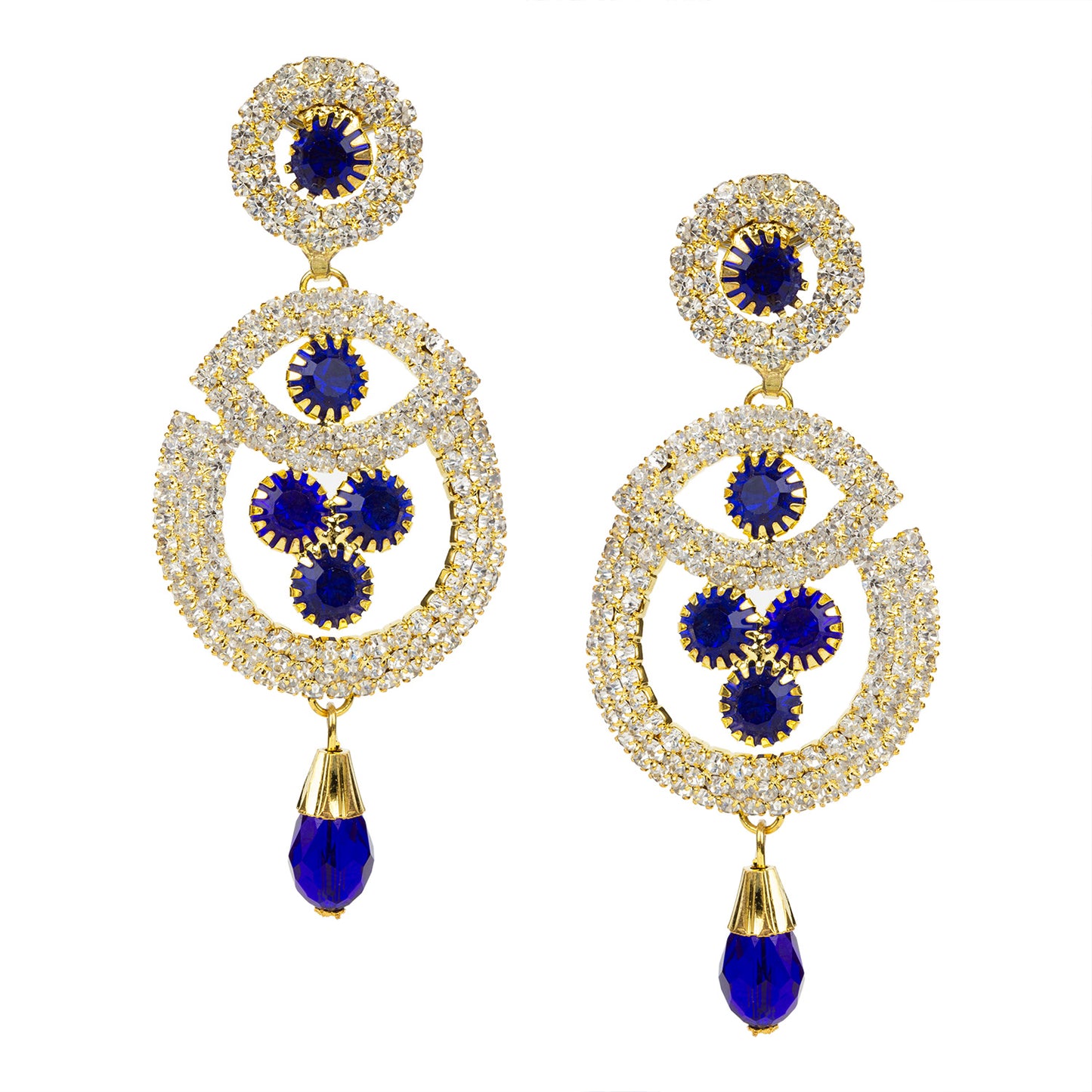 bindhani gold plated blue drop white and blue stone dangle earrings for women and girls