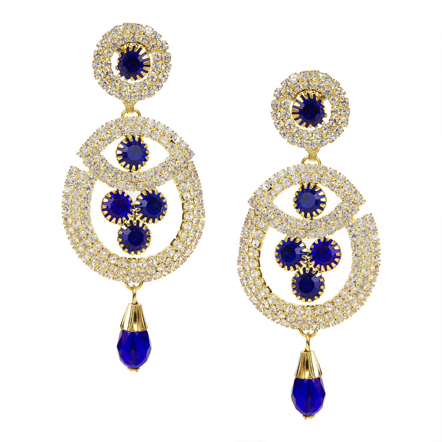 bindhani gold plated blue drop white and blue stone dangle earrings for women and girls