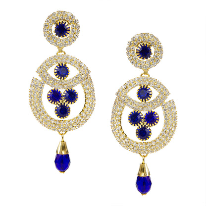 bindhani gold plated blue drop white and blue stone dangle earrings for women and girls