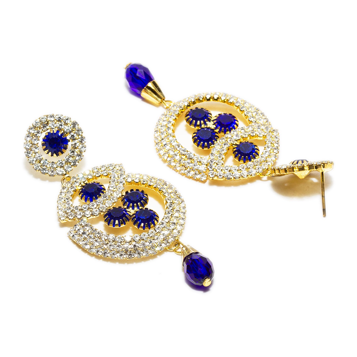 bindhani gold plated blue drop white and blue stone dangle earrings for women and girls