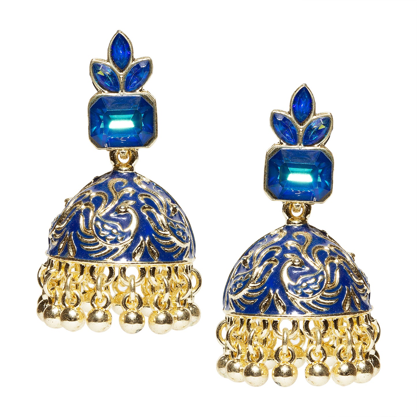 bindhani gold plated blue meenakari jhumka earring for women girls