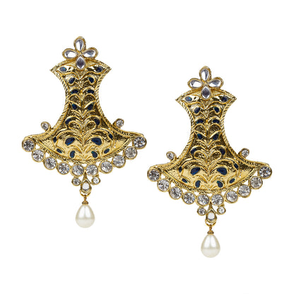 bindhani gold plated blue meenakari work white stone pearl drop earrings women girls