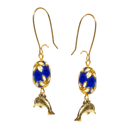 bindhani gold plated blue pearl  gold dolphin fish hook earrings for women and girls