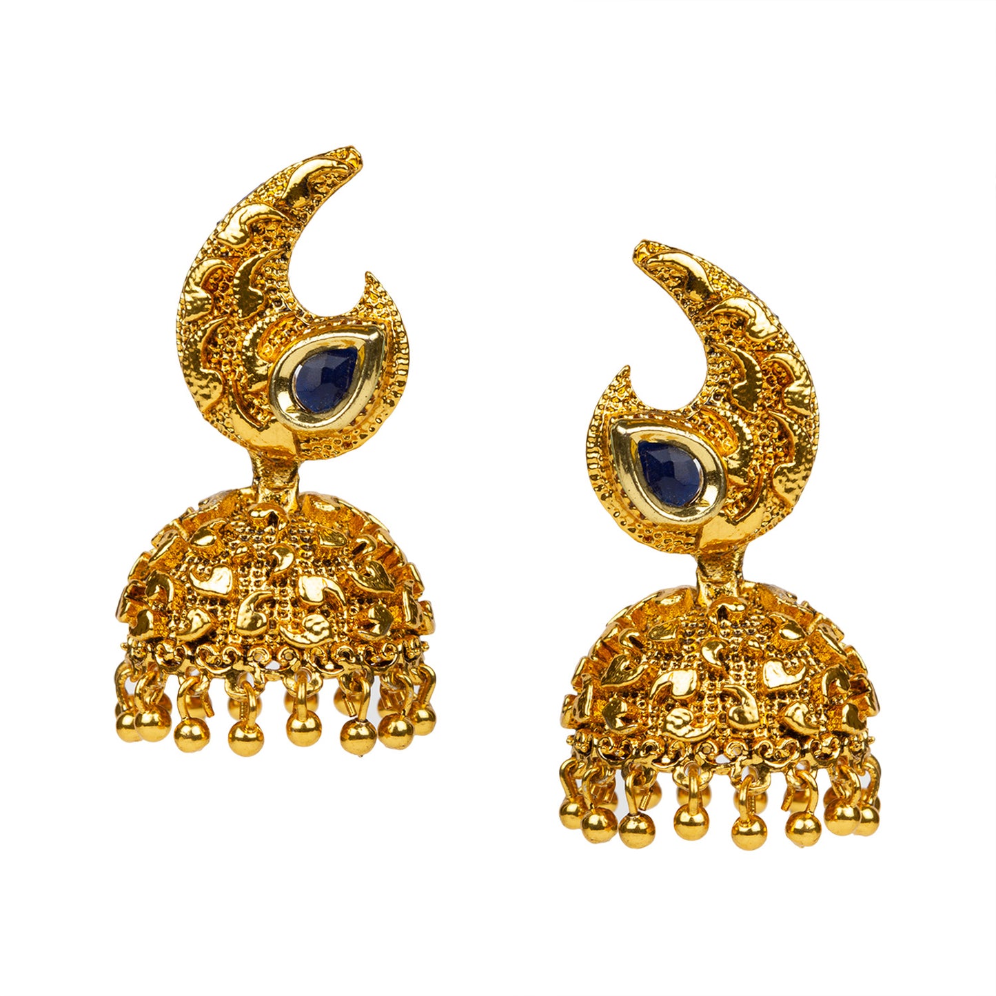 bindhani gold plated blue pearl kundan jhumka earrings women for girls