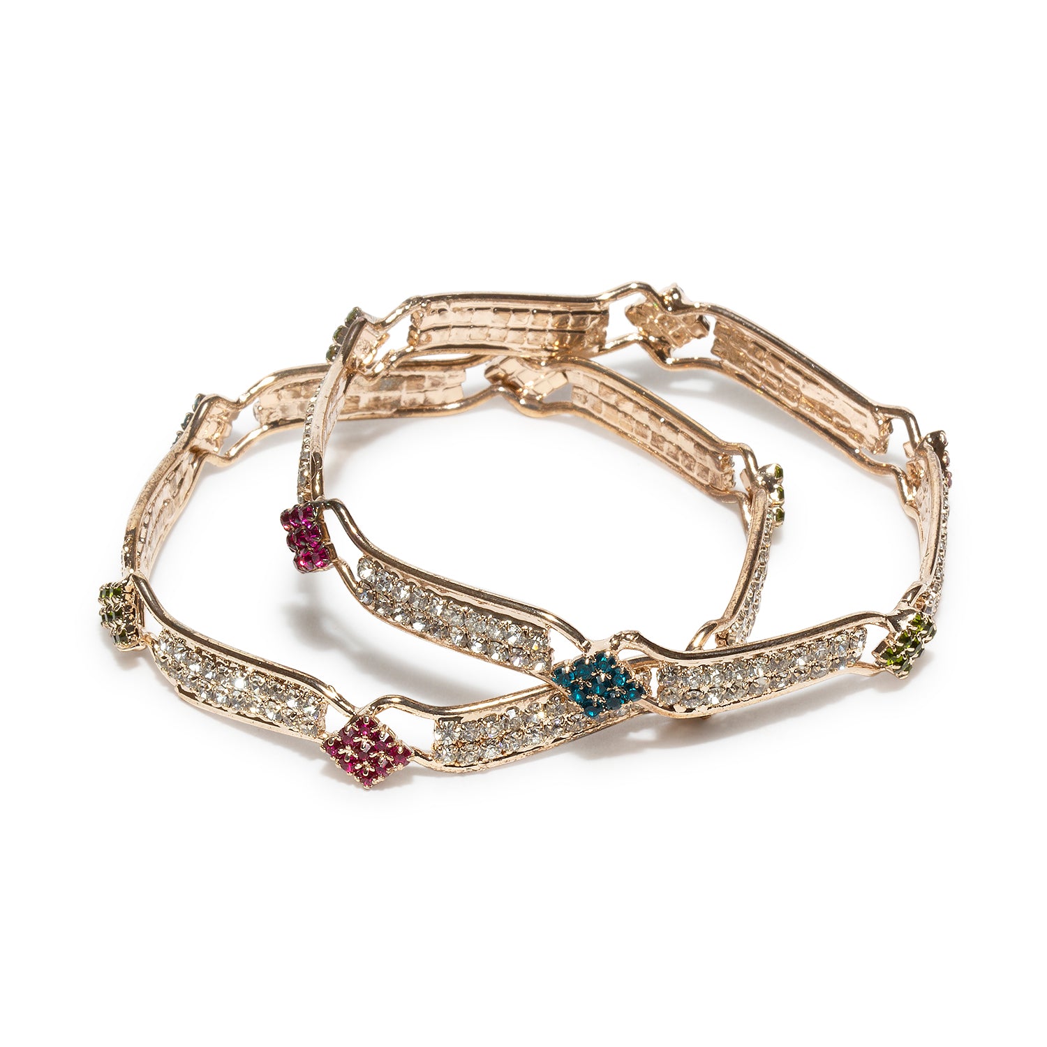 bindhani gold plated blue rani green pink artificial diamond stone bangle set