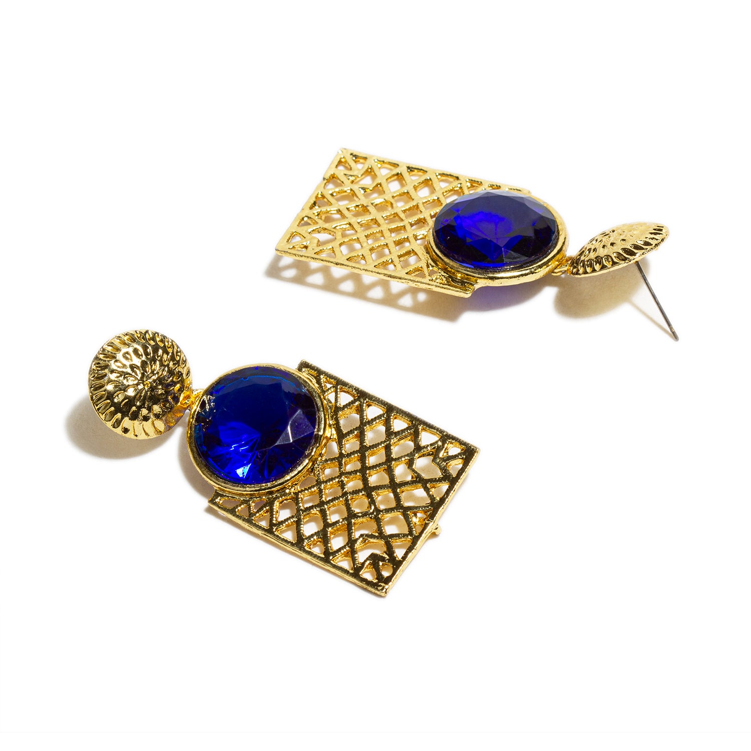 bindhani gold plated blue stone dangle earrings for women