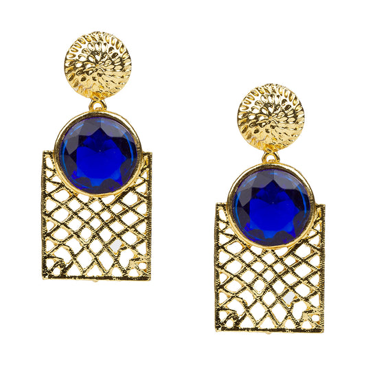 bindhani gold plated blue stone dangle earrings for women